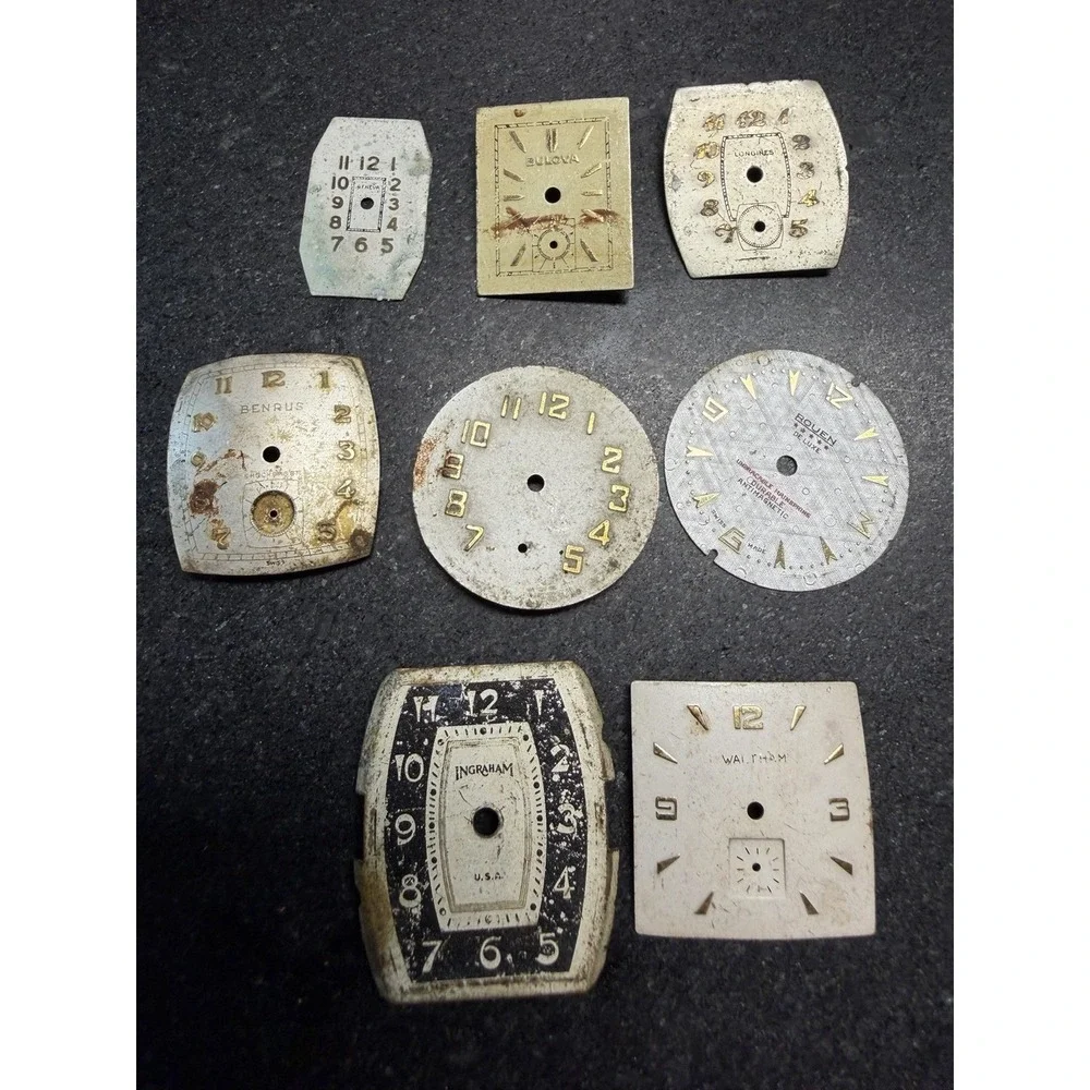 Vtg Watch Dial Lot 72 Pieces Elgin Bulova Longines Gruen Timex Parts Repair Art